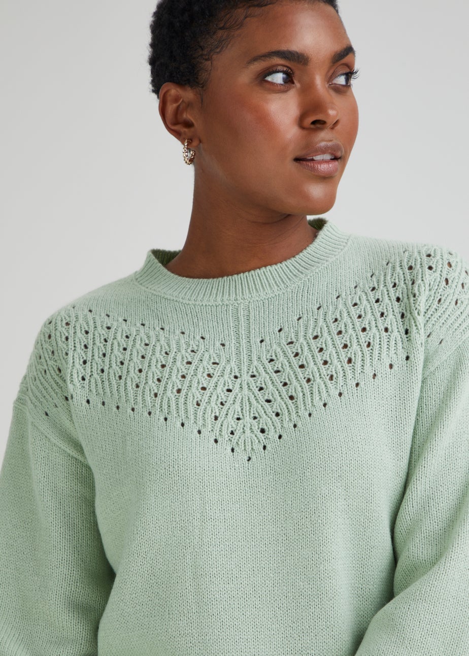Green Pointelle Stitch Jumper