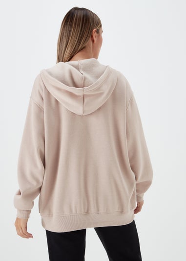 Beige Longline Zip Up Hoodie