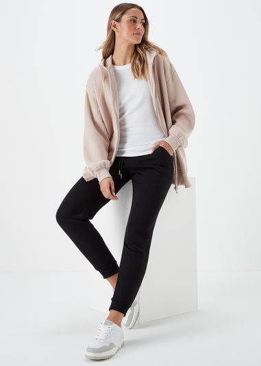 Beige Longline Zip Up Hoodie
