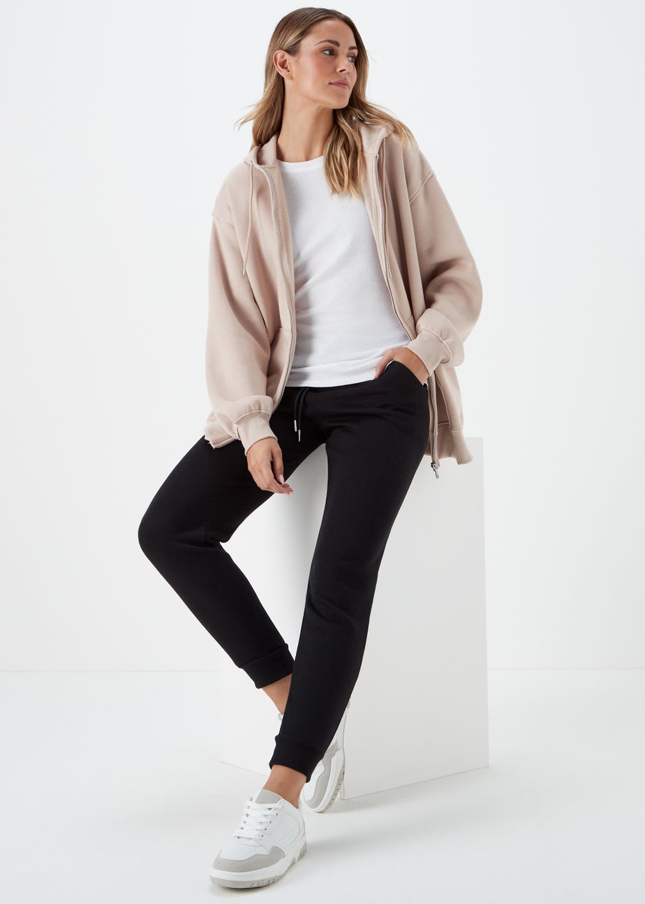 Beige Longline Zip Up Hoodie