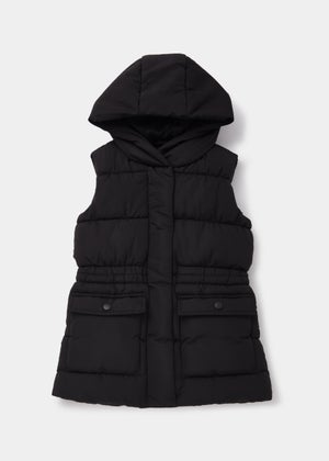 Girls Black Longline Hooded Gilet (4-13yrs) Matalan