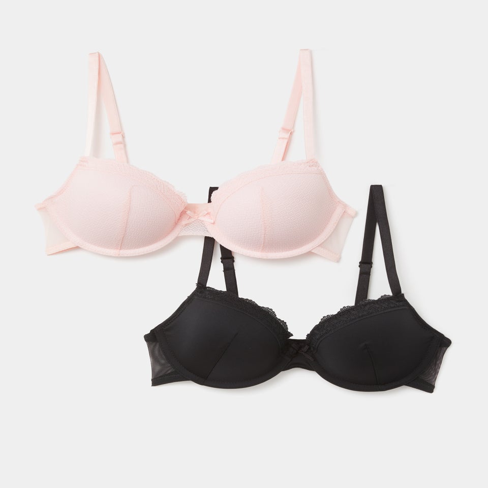 2 Pack Pink & Black T-Shirt Bra