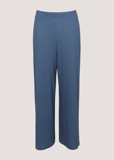 Blue Textured Cropped Trousers