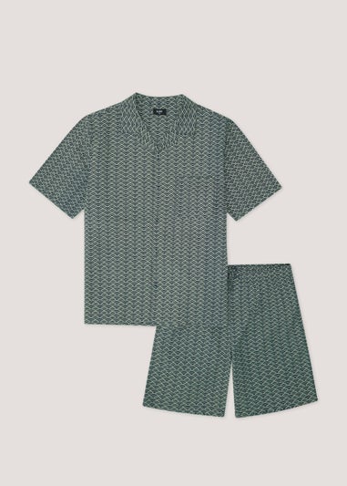 Navy & Green Print Woven Short Pyjama Set