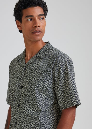 Navy & Green Print Woven Short Pyjama Set