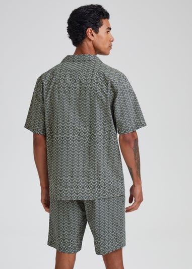 Navy & Green Print Woven Short Pyjama Set