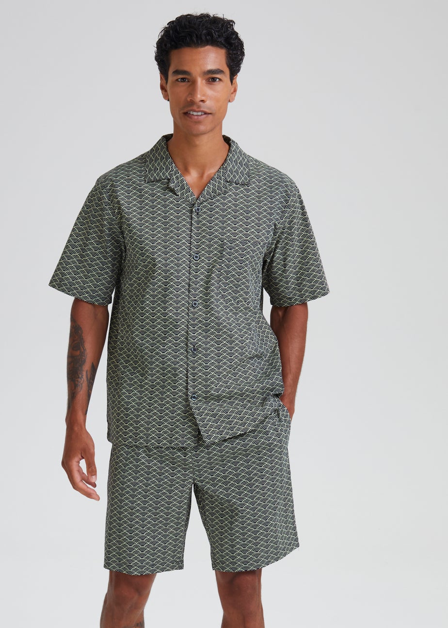Navy & Green Print Woven Short Pyjama Set