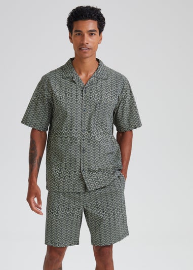 Navy & Green Print Woven Short Pyjama Set