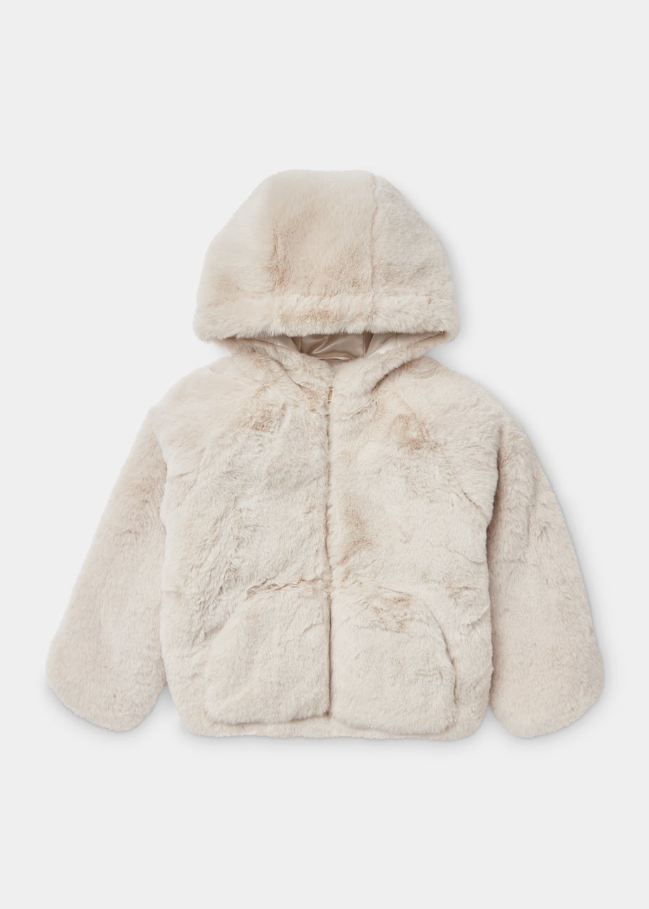 Girls Cream Faux Fur Bomber Jacket (4-13yrs) Matalan