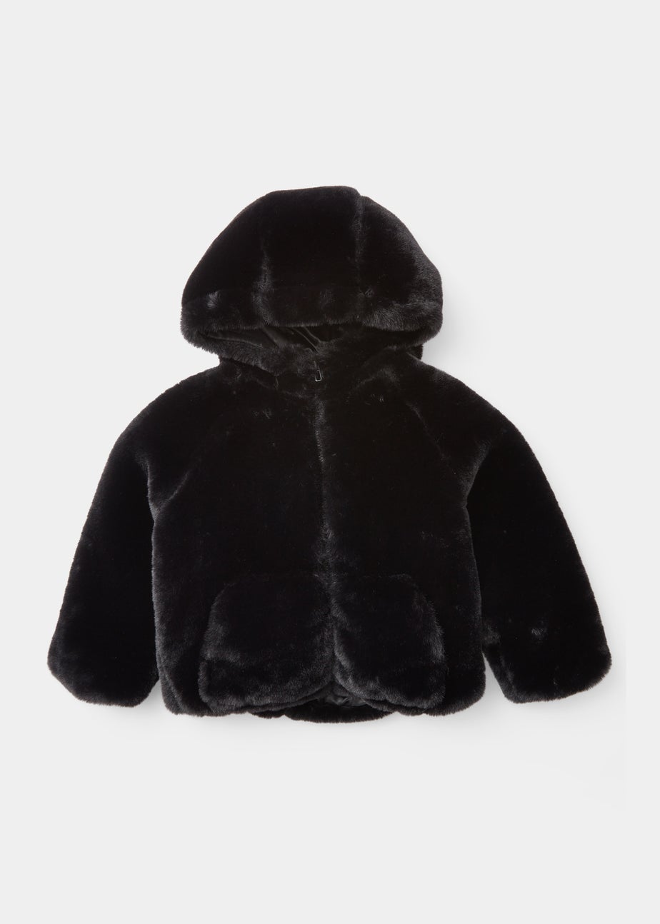 Girls Black Faux Fur Bomber Jacket (4-15yrs) Matalan
