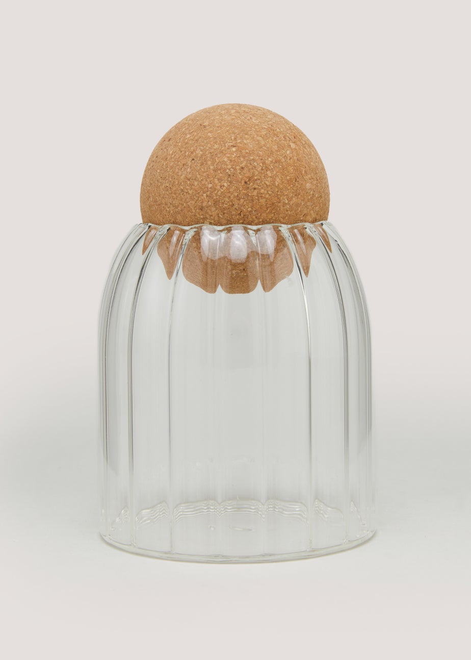 Small Round Cork Ribbed Jar