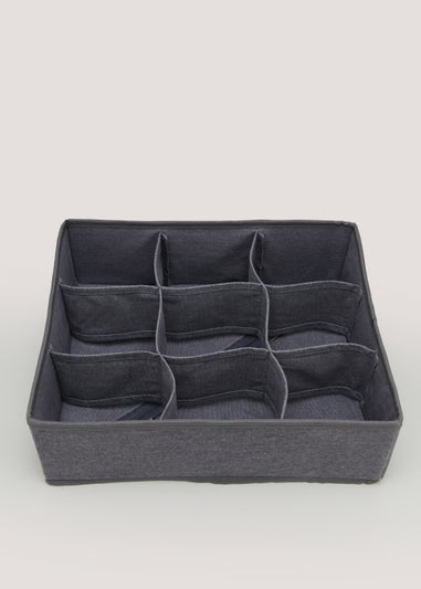 Grey 9 Section Drawer Organiser (35.5cm x 30cm x 10cm)