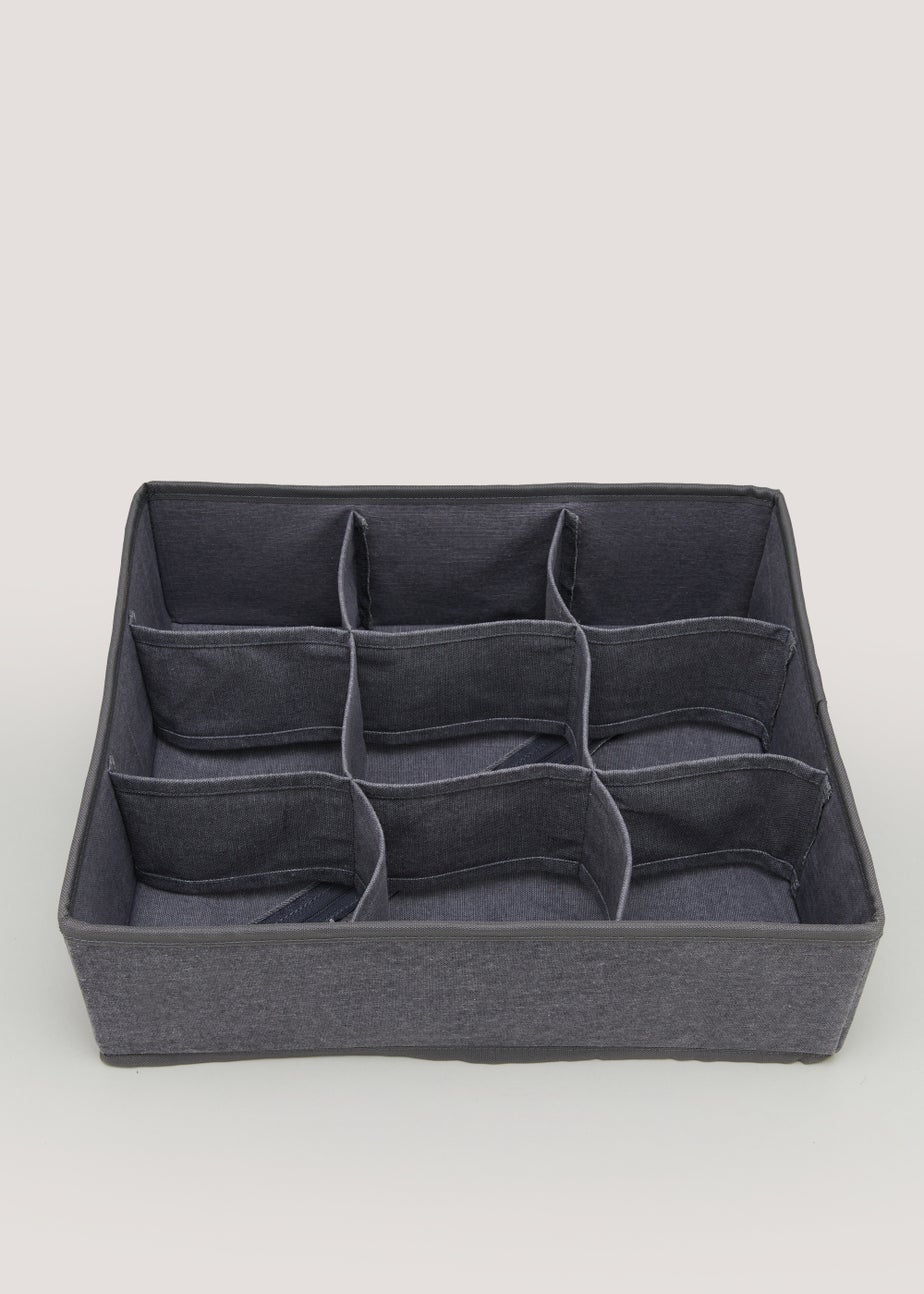 Grey 9 Section Drawer Organiser (35.5cm x 30cm x 10cm)