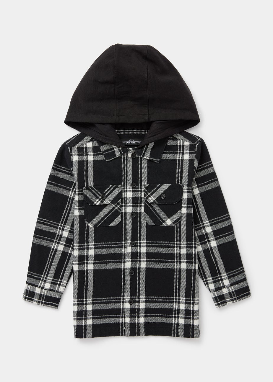 Boys Black Hooded Check Shirt (4-13yrs) Matalan
