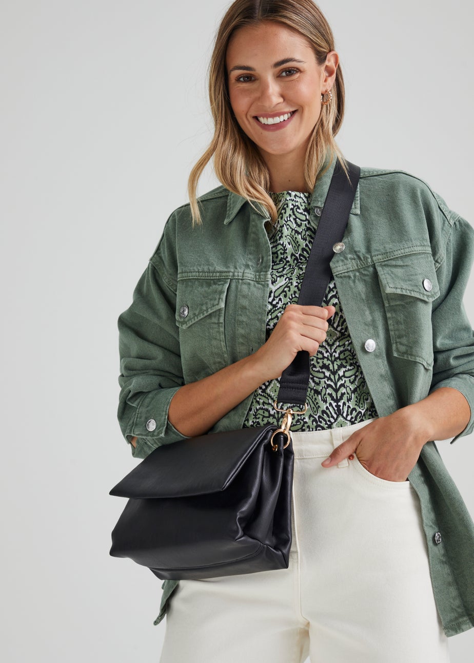 Black Triple Compartment Cross Body Bag