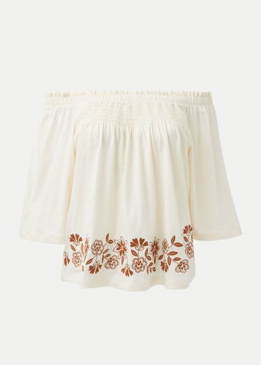 Ivory Embroidered Bardot Top