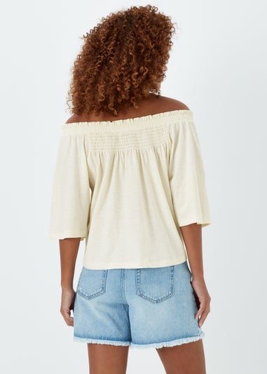 Ivory Embroidered Bardot Top