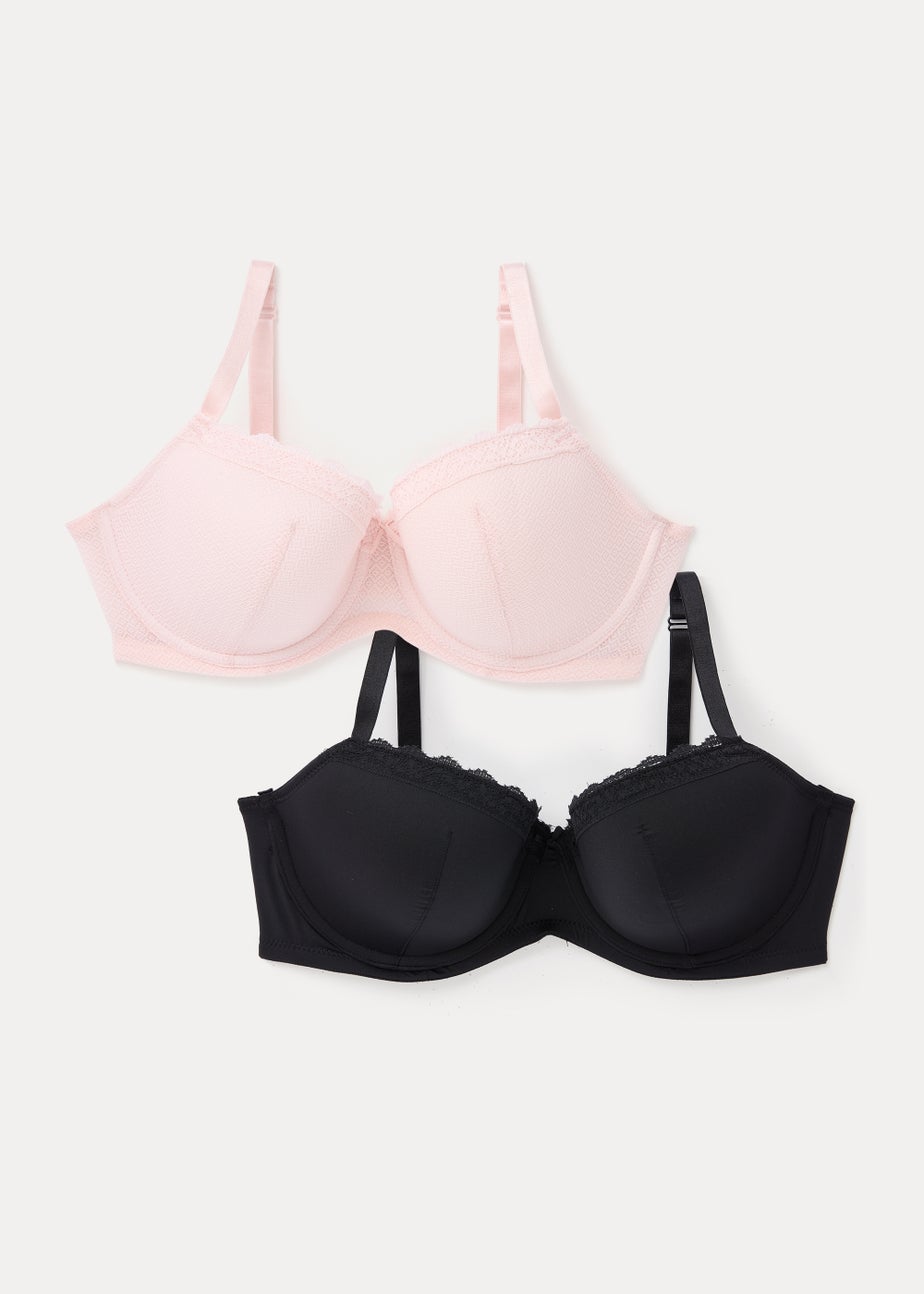 DD+ 2 Pack Black & Pink Padded Textured Bras