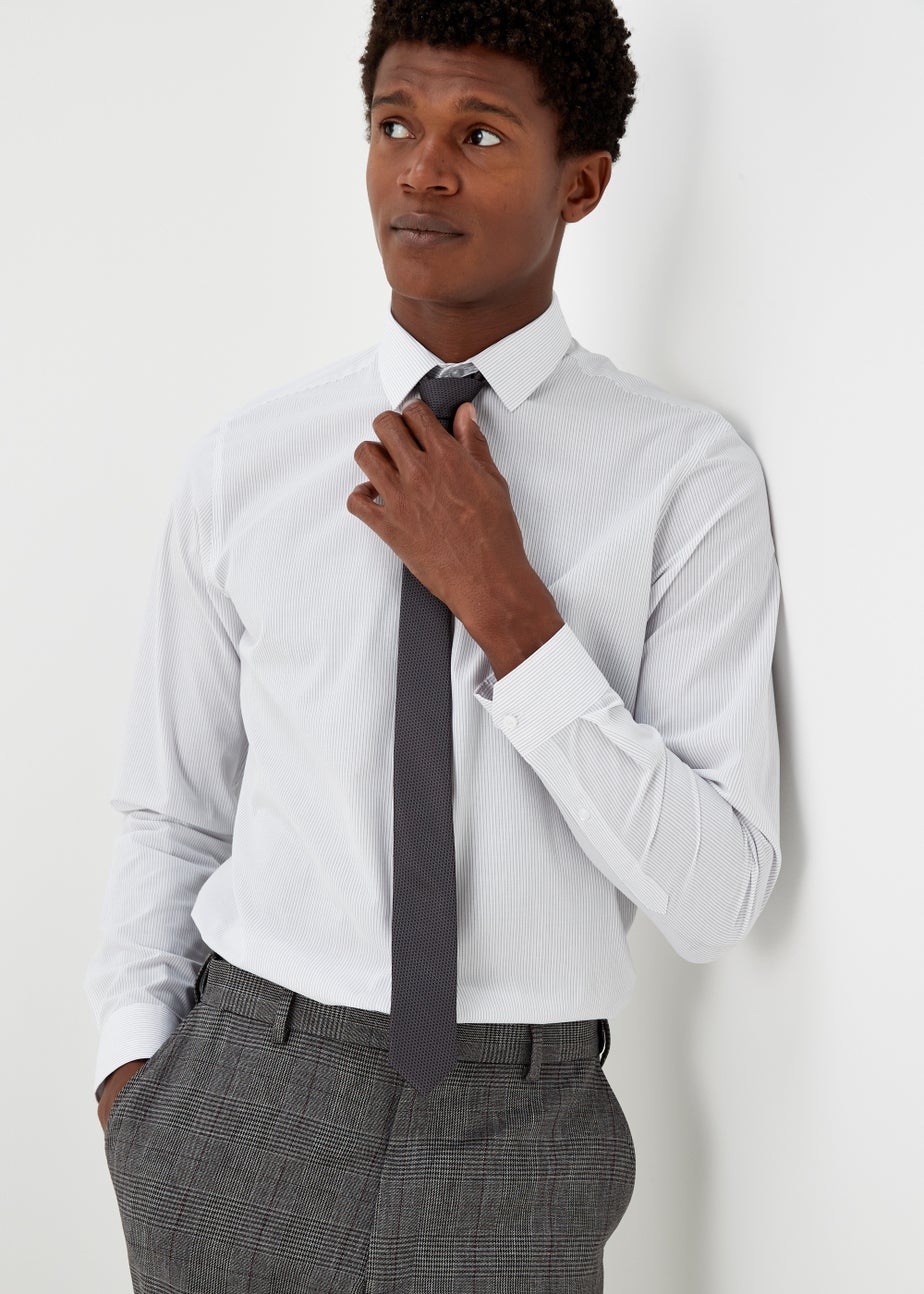 Taylor & Wright White & Grey Stripe Slim Fit Shirt & Tie