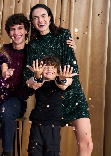 Boys Black Ottoman Zip Long Sleeve Polo Shirt (4-13yrs)