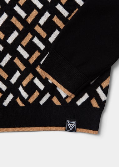 Boys Black Geo Knitted Long Sleeve Polo Shirt (4-13yrs)