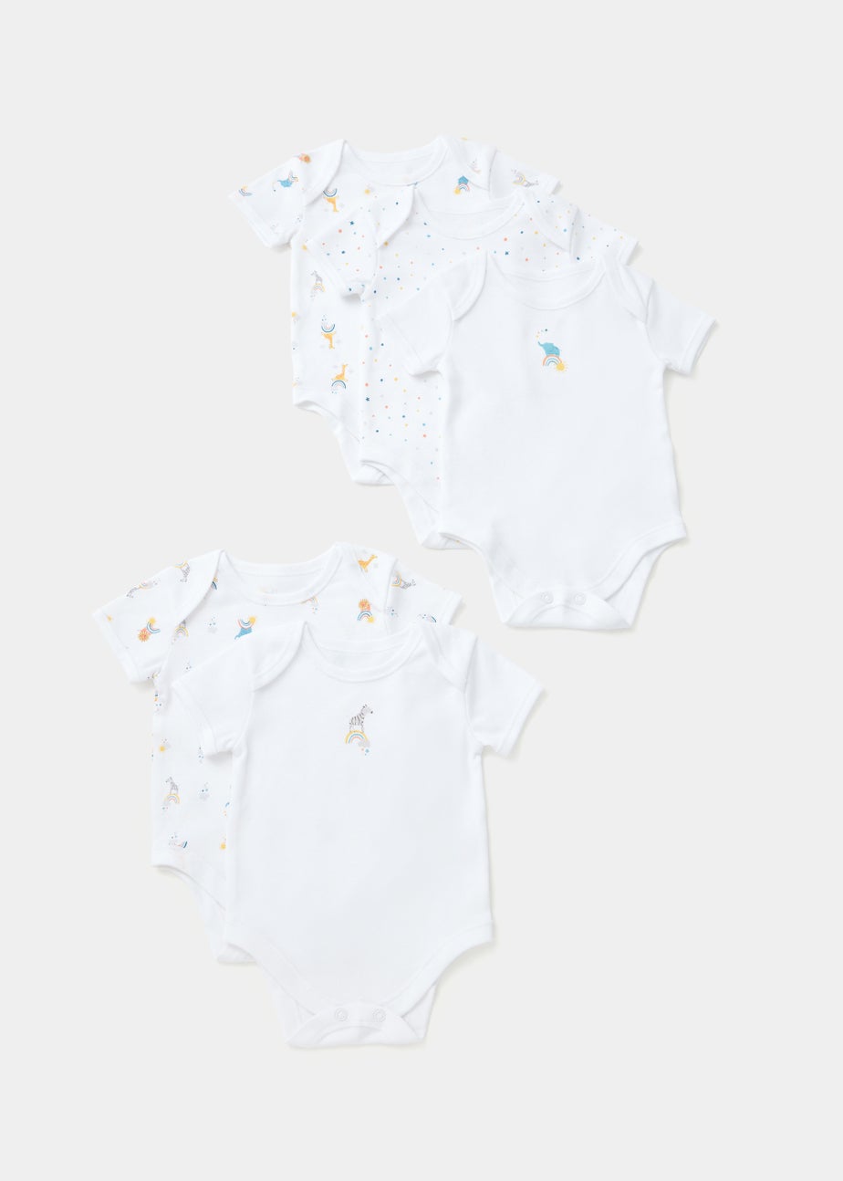 Baby 5 Pack White Rainbow Safari Animal Bodysuits (Newborn-23mths)