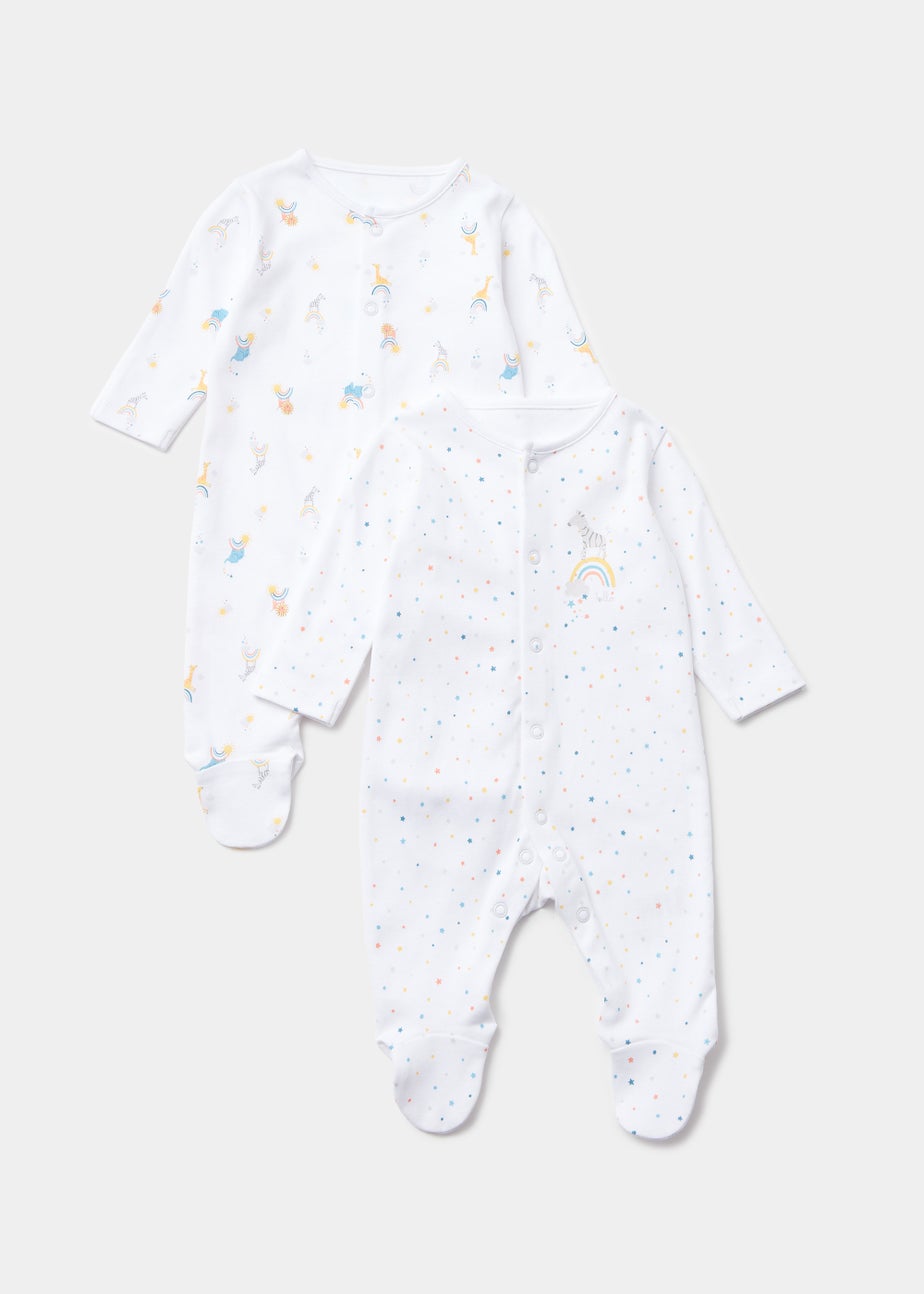 Baby 2 Pack Multicoloured Rainbow Safari Animal Sleepsuits (Newborn-23mths)