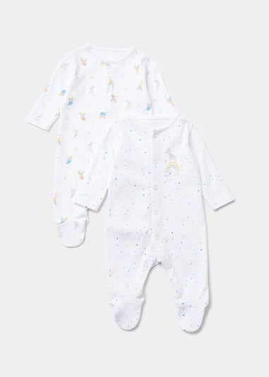Baby 2 Pack Multicoloured Rainbow Safari Animal Sleepsuits (Newborn-23mths)