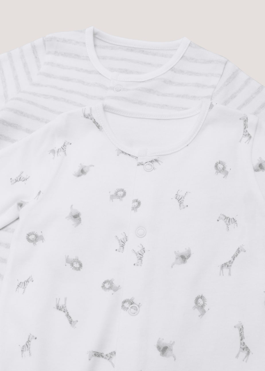 Baby 2 Pack Grey Safari Print Sleepsuits (Newborn-23mths)