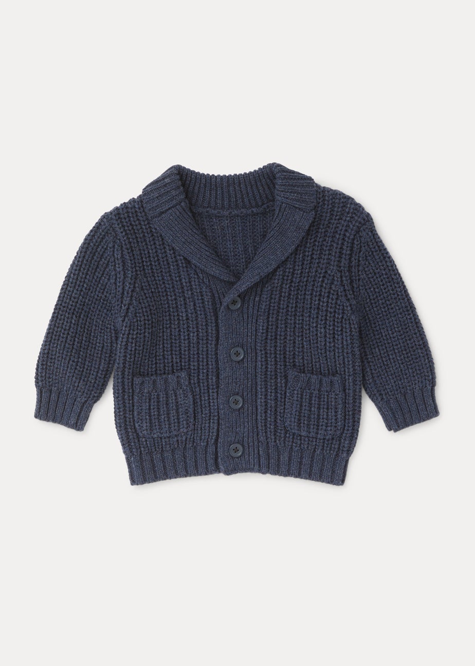 Baby Navy Fisherman Ribbed Cardigan (Newborn-23mths)