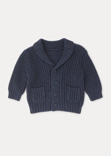 Baby Navy Fisherman Ribbed Cardigan (Newborn-23mths)