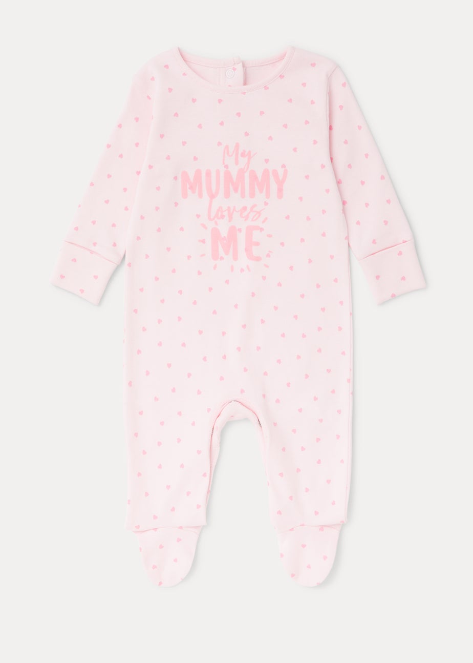 Baby Pink Mummy Loves Me Sleepsuit (Tiny Baby-18mths) Matalan