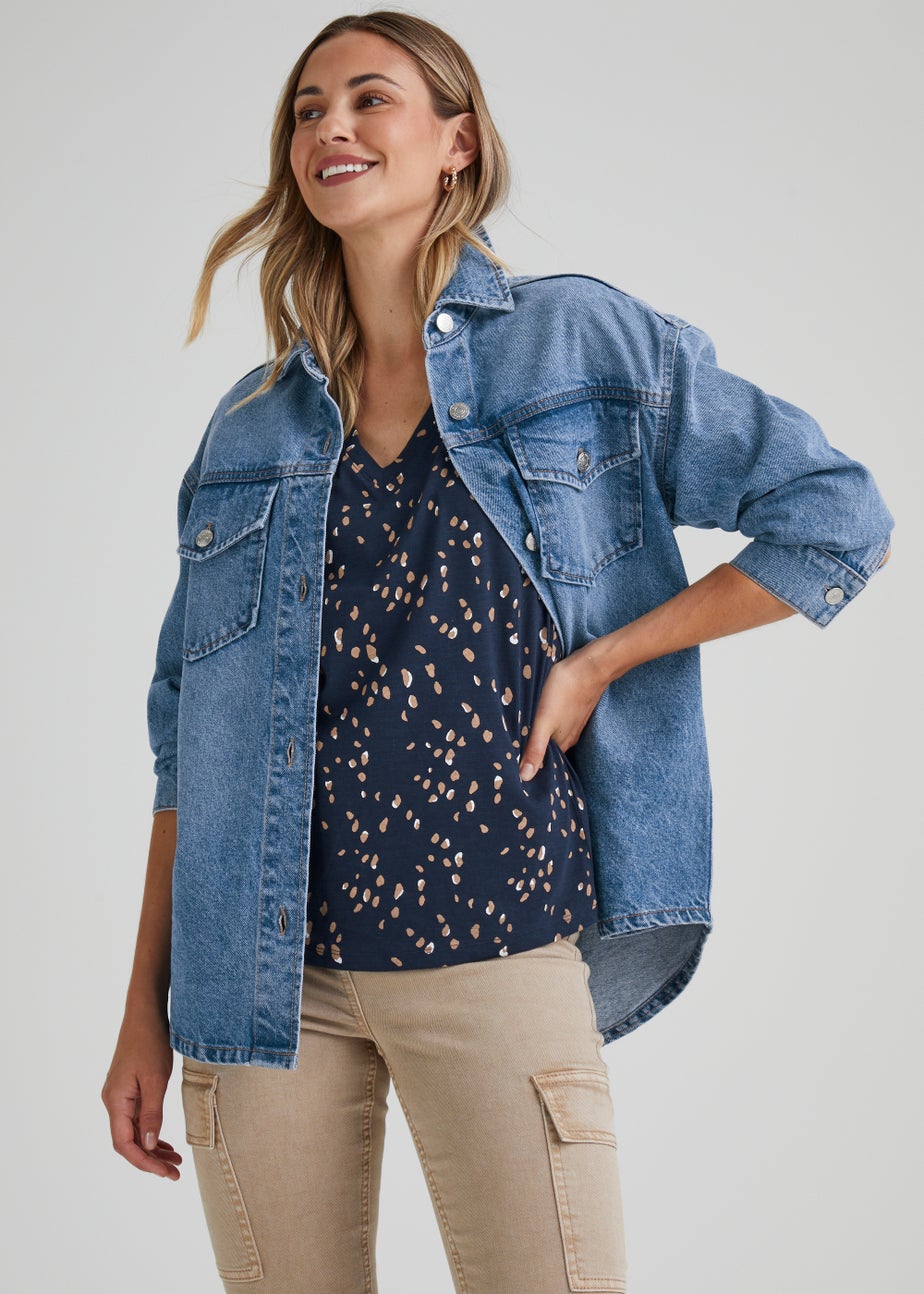 Navy Mark Making Print V-Neck T-Shirt