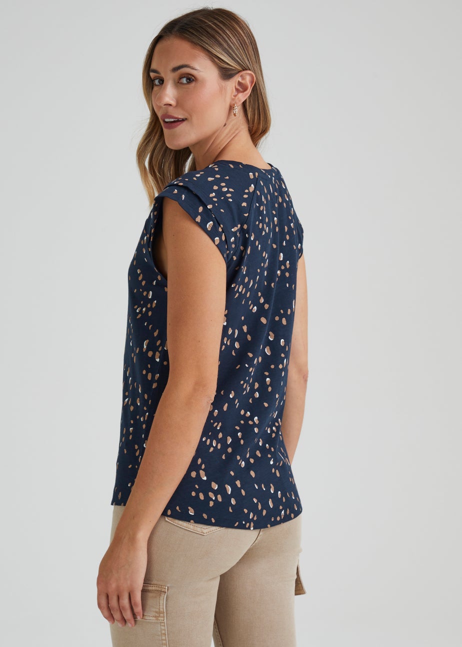 Navy Mark Making Print V-Neck T-Shirt