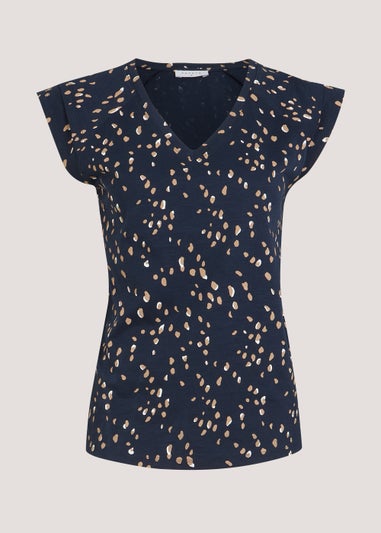 Navy Mark Making Print V-Neck T-Shirt