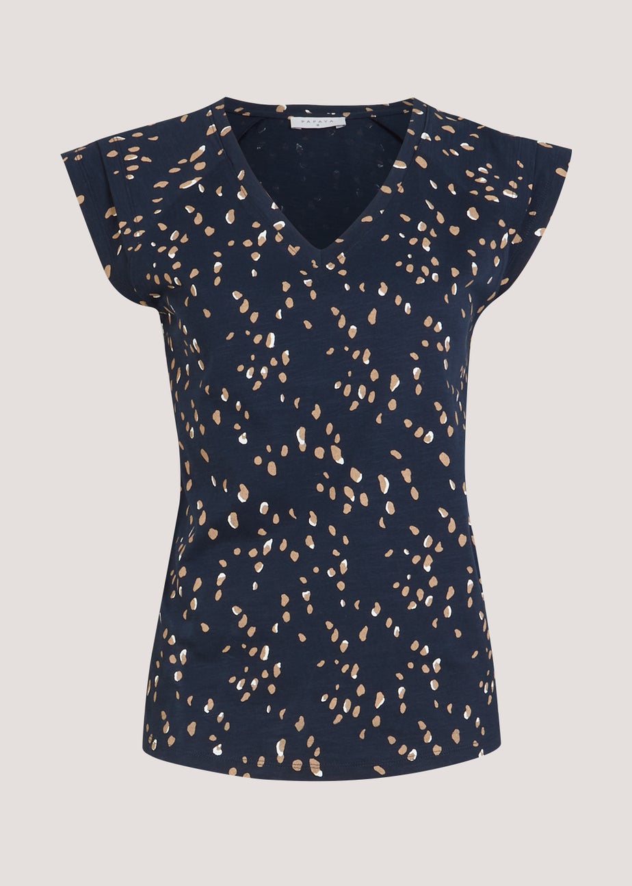 Navy Mark Making Print V-Neck T-Shirt