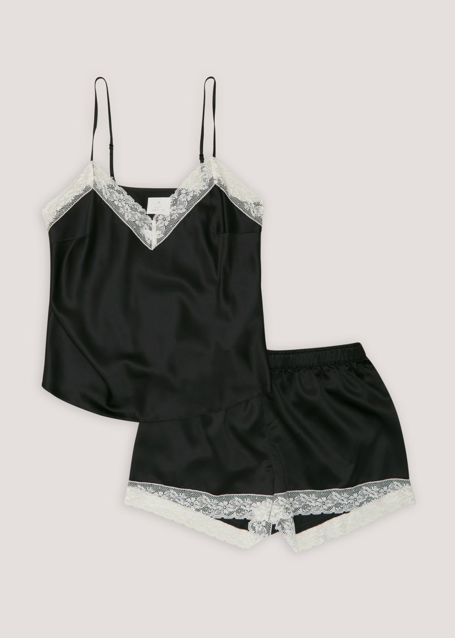 Black & Cream Satin Short Pyjama Set