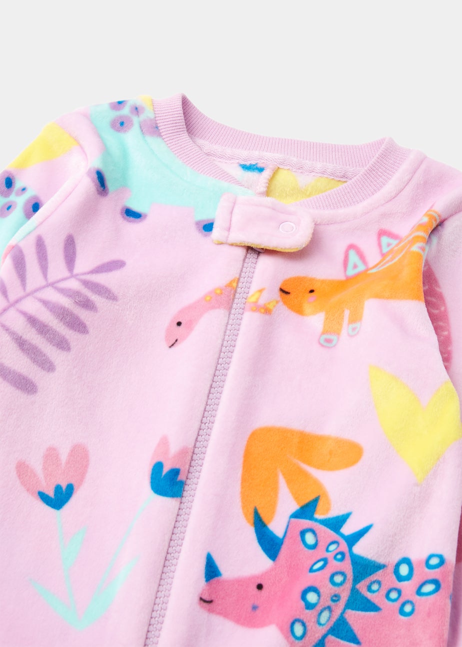 Baby Lilac Dinosaur Velour Footless Onesie (9mths-5yrs)