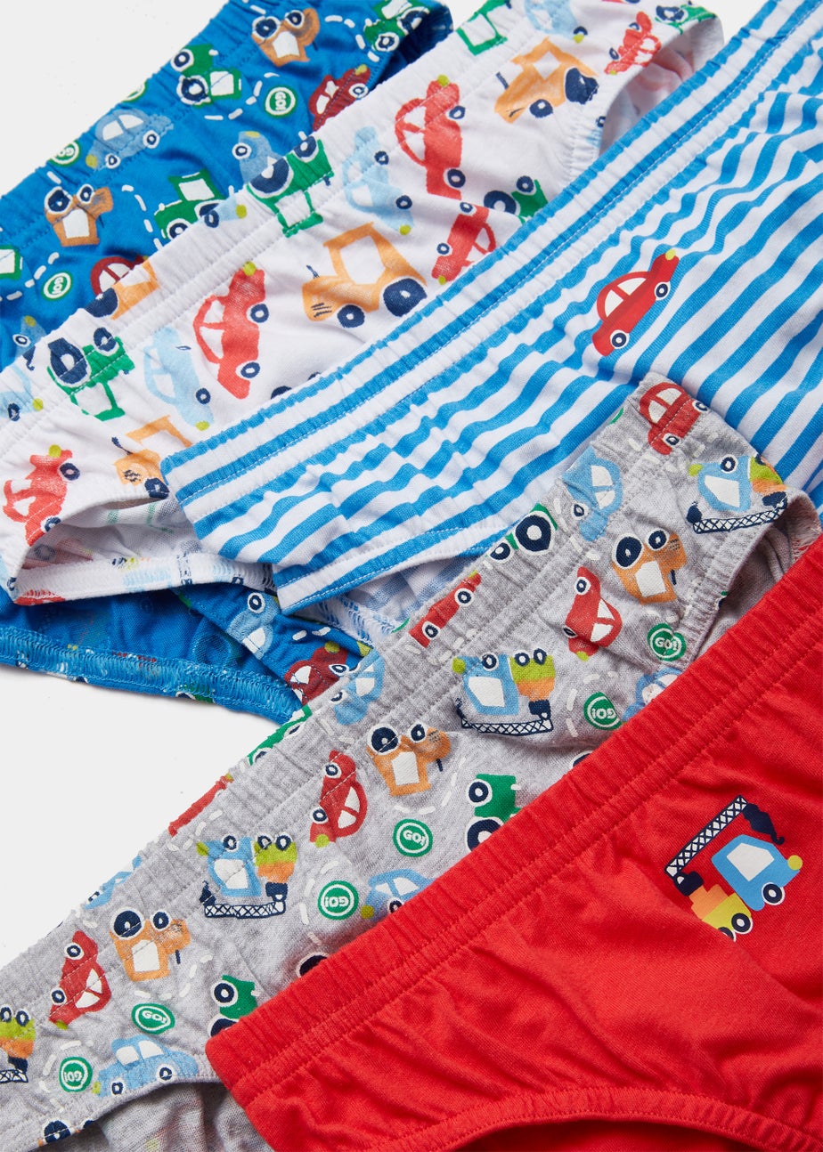 Boys 5 Pack Multicoloured Transport Print Briefs (2-9yrs)