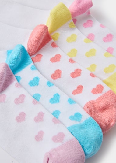 Girls 5 Pack White Heart Ankle Socks (Younger 6-Older 5.5)