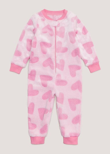 Girls Pink Love Heart Embossed Onesie (9mths-5yrs)