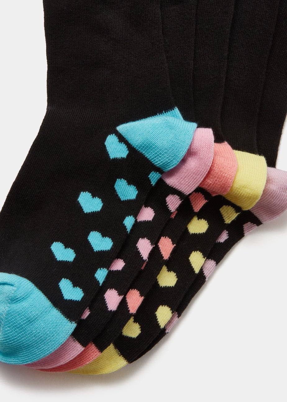 Girls 5 Pack Black Heart Print (Younger 6-Older 5.5)