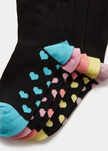 Girls 5 Pack Black Heart Print (Younger 6-Older 5.5)