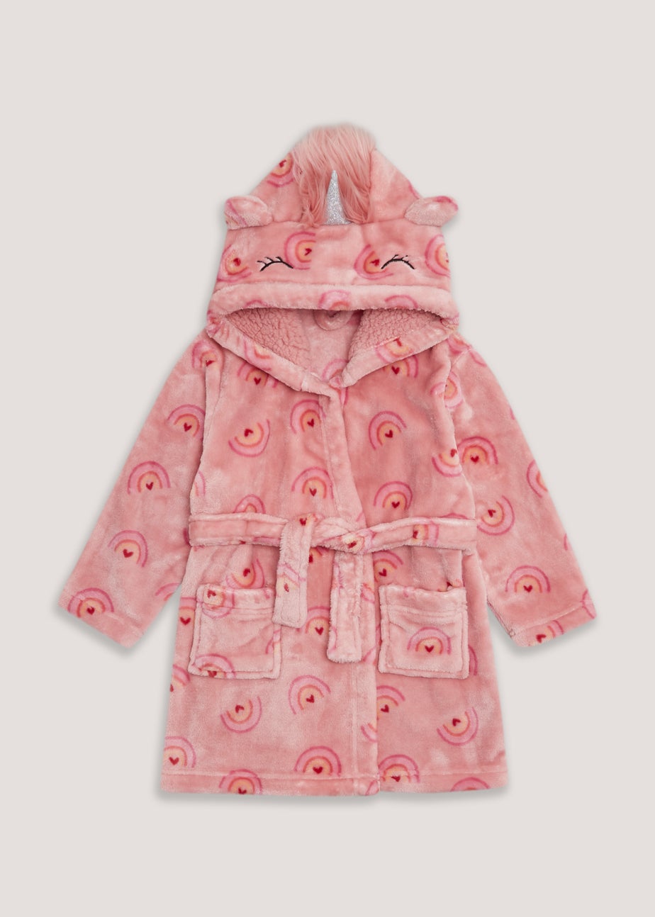 Girls Pink Rainbow Unicorn Dressing Gown (9mths-11yrs)