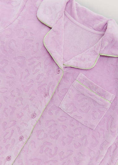 Girls Lilac Leopard Print Embroidered Fleece Pyjama Set (4-13yrs)