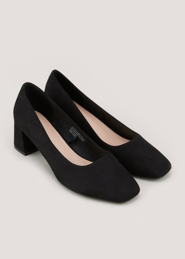 Black Square Toe Block Heels