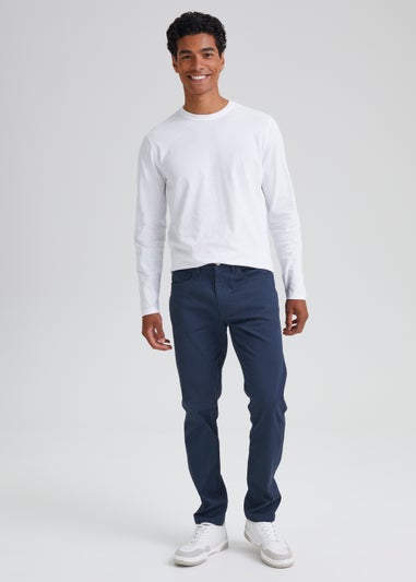 Navy Textured Chino Trousers
