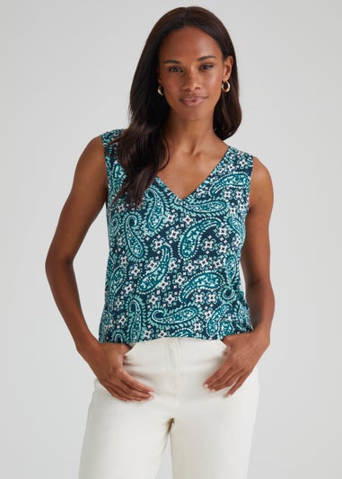 Papaya Petite Blue Paisley V-Neck Top