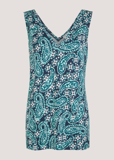 Papaya Petite Blue Paisley V-Neck Top