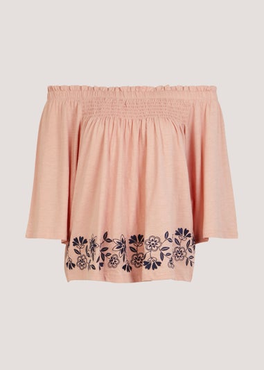 Papaya Petite Pink Embroidered Bardot Top